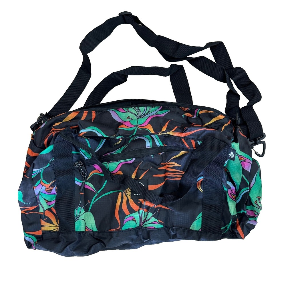 Volcom Packable Duffel Bag‎ Black Streetwear Travel Gym Lightweight 10 X 18 X 10